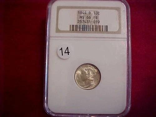 226) 1944 D Mercury Dime Full Bands - NGC MS66 - 90% Starts at $25.00