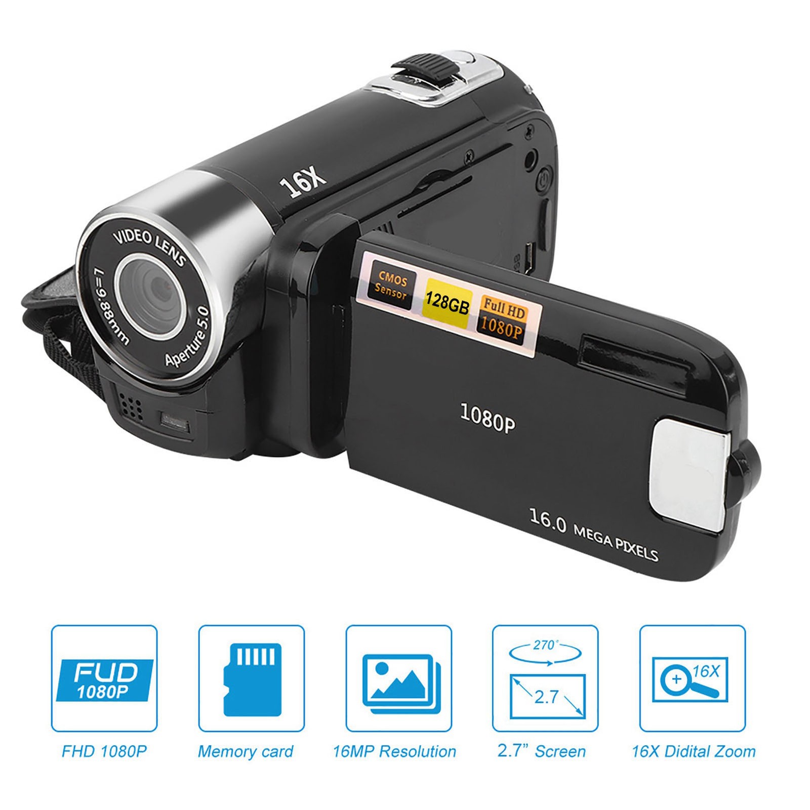 Portable 1080P Digital Video Camera 16X Zoom LCD Screen Rech