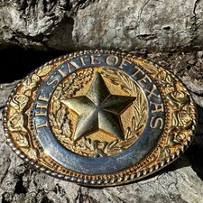 VTG Southwest 1983 The State of Texas Yellow Rose Floral Belt Buckle SOLID BRASS