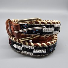 Southwest Belt Women's Brown Leather Beaded Thunderbird Native American 37.5"