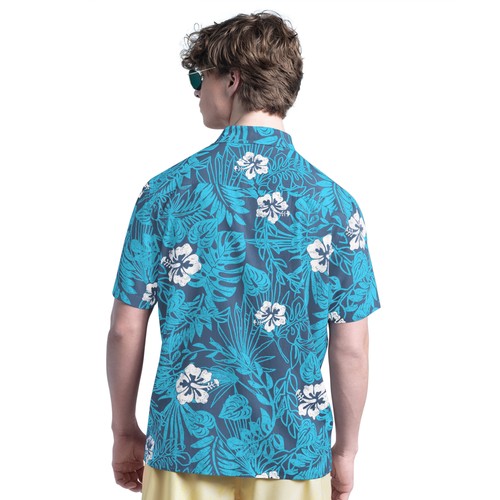 Men's Margaritaville NASCAR Blue Palm Shade Full-Button Shirt - Imagen 2 de 2