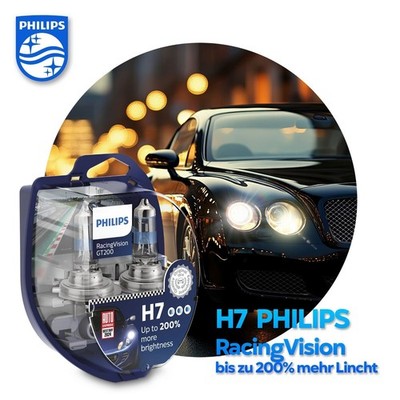 Philips H7 RacingVision AutoLampe Birne 12V 55W PX26d 200% Licht 12972RGTS2 2St.