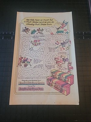 Fruit Stripe Gum Zebra Maze 1980s Print Ad 7x10 Vintage Wall Art 