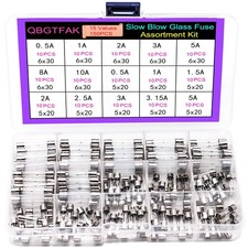 15 Values150pcs Slow Blow Glass Fuses Assorted Kit 6x30mm, 250V 0.5A, 1A, 2A, 3A