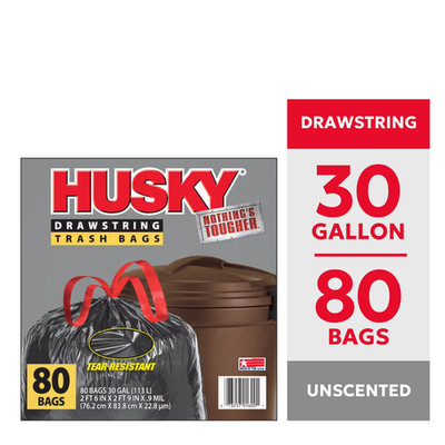 30 Gallon Large Drawstring Trash Bags, 80 Bags