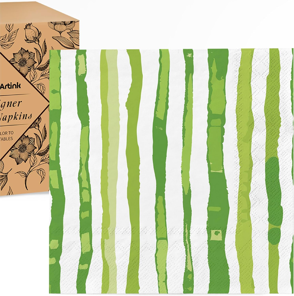Watercolor Green Paper Napkins 3-Ply 80 Count Cocktail Size ...