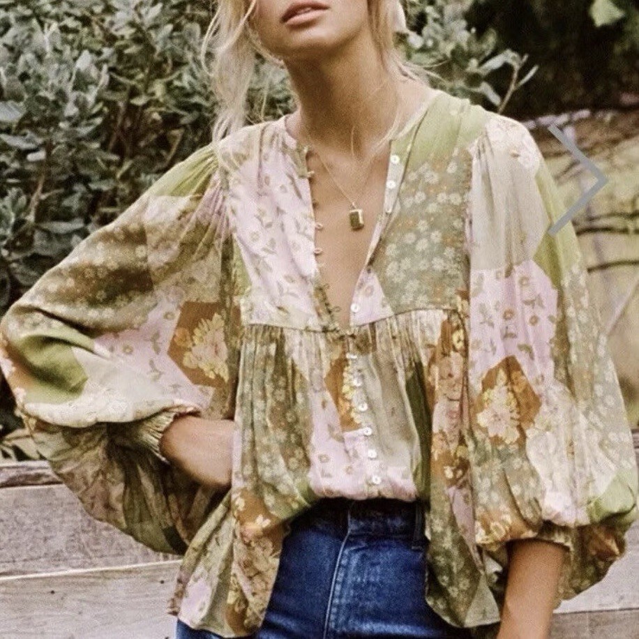 Spell Patchwork Freda Blouse Size Small Balloon S… - image 1