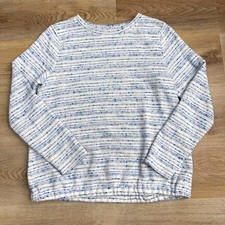 LOFT Blue Striped Textured Knit Pullover Sweater Women Size S Lightweight