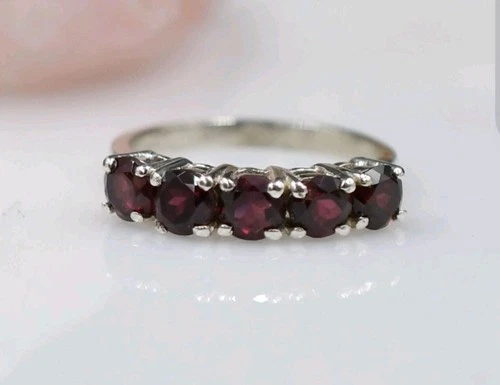 Natural Red Garnet Engagement Ring 925 Sterling Silver Ring Women Size 9