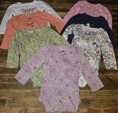 Baby Girl 18 Mo Bodysuits 7 pc Long-sleeved Lot Tops One Piece Bundle Fall 
