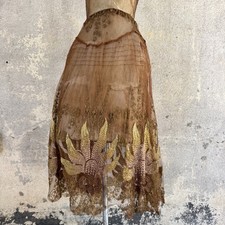Antique 1920s Copper Net Skirt Silk  Metallic Embroidery Dress Vintage