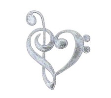  5209 Silver Love Music Treble Bass clef Heart Iron On Embroidery Applique Patch