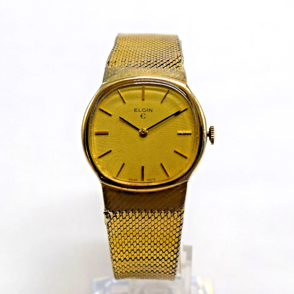 Vintage Suíço Elgin Peseux 7040 17J Pulseira Integrada Almofada Vestido Relógio-Funciona - Imagem 2 de 4