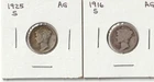 1916 S and 1925 S Mercury Dimes (AG)