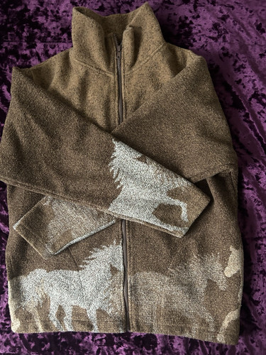 Vintage Black Mountain Outdoor Fleece Medium Horses USA Made - Picture 1 of 7