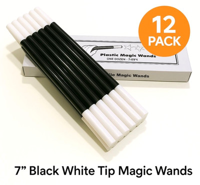 12 Pack MAGIC WANDS 7'' Plastic Magician Trick Set Toy Black White Tips Prop Kids