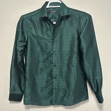 Barry.Wang Men's Dress Shirt S Green Button-down Front Long Sleeve Silk Jacquard