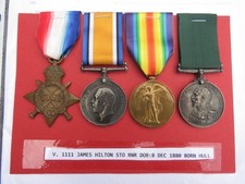 WW1 MEDAL TRIO & LS & GC MEDAL TO V1111 J HILTON STO RNR FROM HULL WITH PAPERS