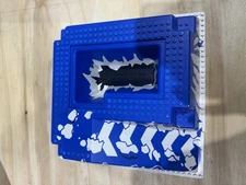 Lego Raised Base Plate - Blue & White Snow Mountain Ice Canyon Ramp 6983 Cracked