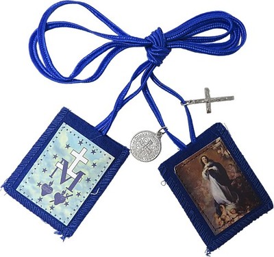 Immaculate Conception Scapulars w/ St Benedict Medal & Crucifix, 7 Pack, 24.5''