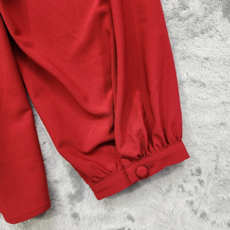 Torrid Top Womens 2 2X Red Peplum Crepe Sweetheart Neck Long Sleeve Back Keyhole - Image 4 of 4