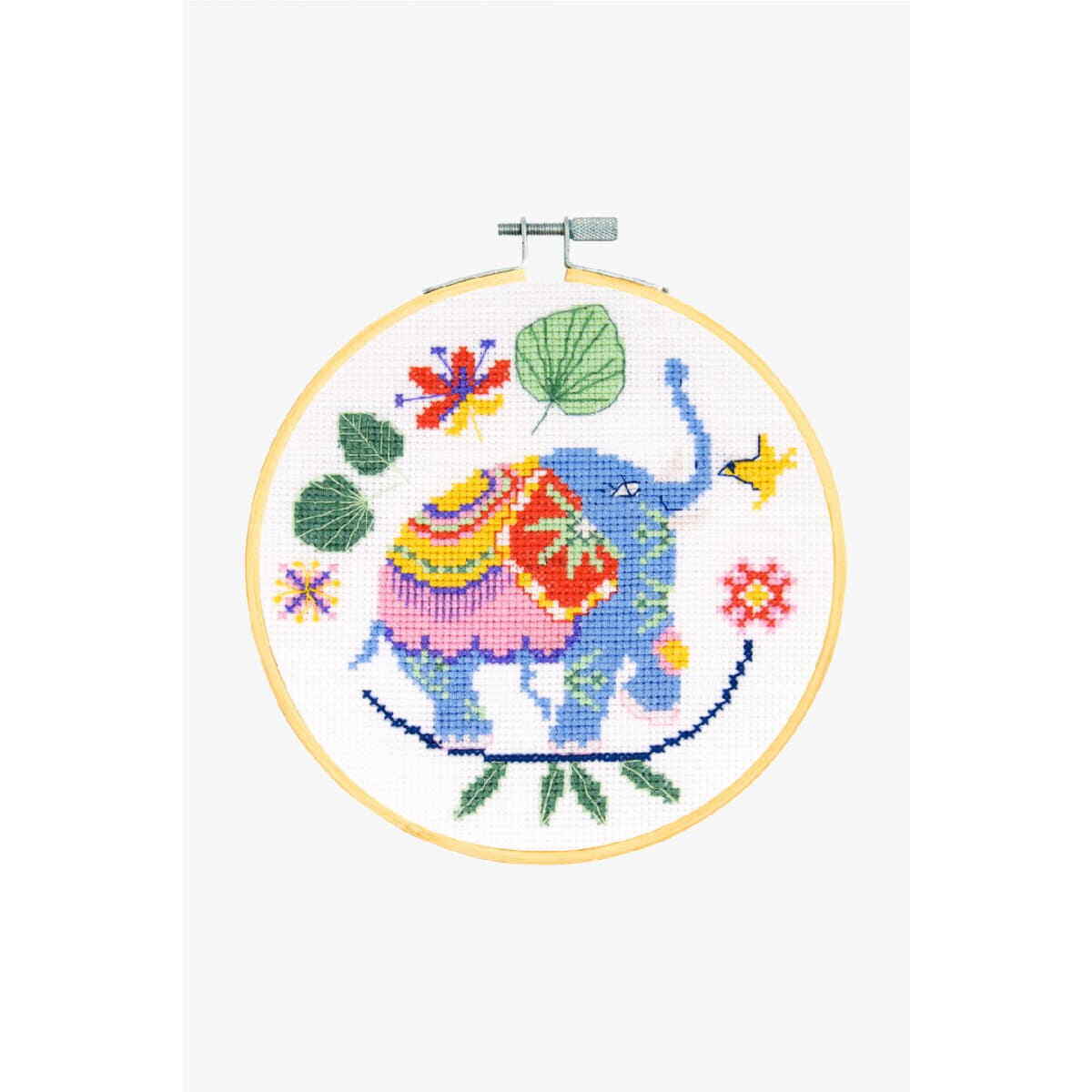 DMC counted cross stitch kit with hoop ""Blue Elephant"", Diam.15cm, DIY