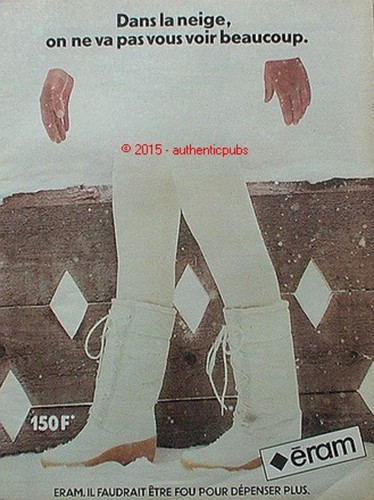 PUBLICITE ERAM CHAUSSURES BOTTES BLANCHE SKI NEIGE DE 1980 FRENCH AD PUB VINTAGE - Photo 1 sur 1