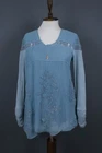 Elisa Cavaletti Club Sono Italiano Blue Long Sleeve Round Neck Top Blouse Shirt