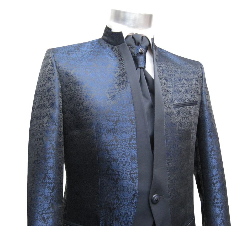 Stehkragen Herrenanzug + Weste + Plastron 4 teilig 56 Blau - Bild 4 von 4