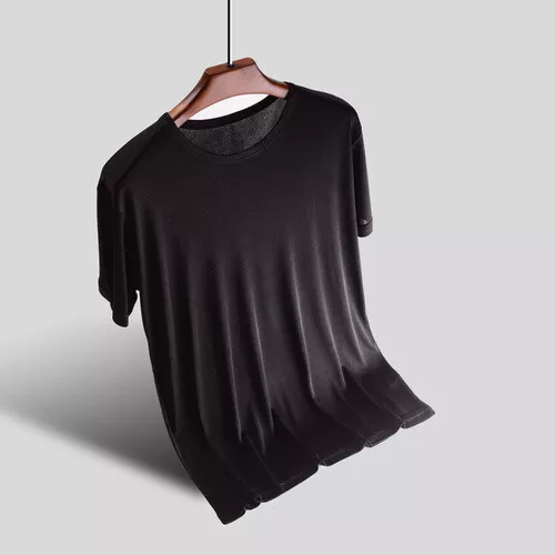 Seide T-Shirt Strick Rundhalsausschnitt kurzärmelig Sommer Freizeit Tops weich* - Bild 14 von 24