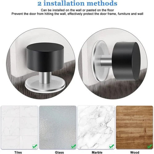 Non Punch Door Stopper Self Adhesive Heavy Duty Stainless Steel Rubber NEW - Picture 4 of 22