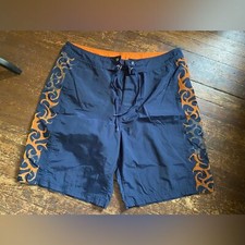 Old Navy Dark Blue w/ Orange Flames Mens Board Shorts Size XL