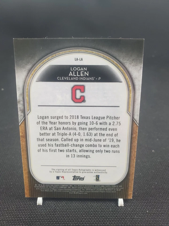 2020 Topps Tribute Logan Allen Rookie Auto On Card 45/99. Indians - Image 2 of 2