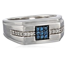Blue And White Diamond Sterling Silver Men s Ring Size 10. J10