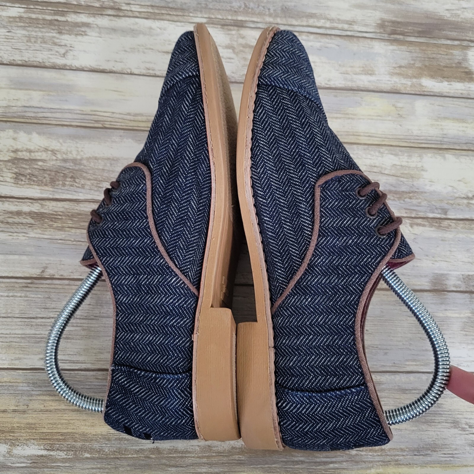 TOMS Women's Blue Denim Herringbone LaceUp Flat Dressy Oxfords Shoes