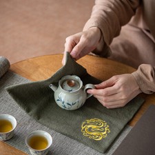 1x Chinese Style Tea Napkin Dragon Embroidery Tea Towel Absorbent Table Mat Home
