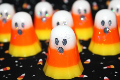 8 ~ CANDY CORN Scented Handmade Halloween Boo Ghost Wax Tarts Melts Bowl Decor