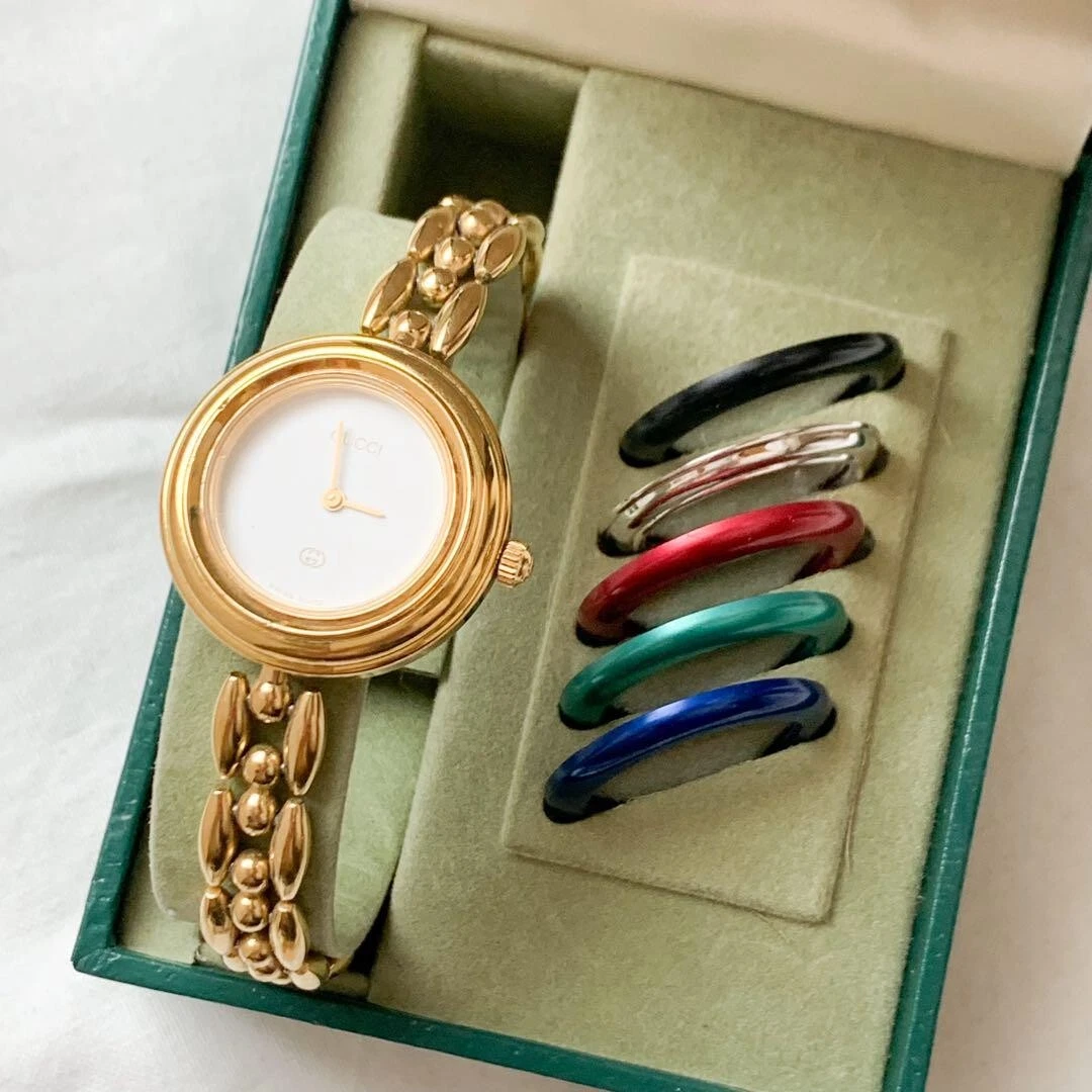 Orologio Exc+5 con scatola GUCCI cambio lunetta 11 12 6 colori oro usatoonante funziona