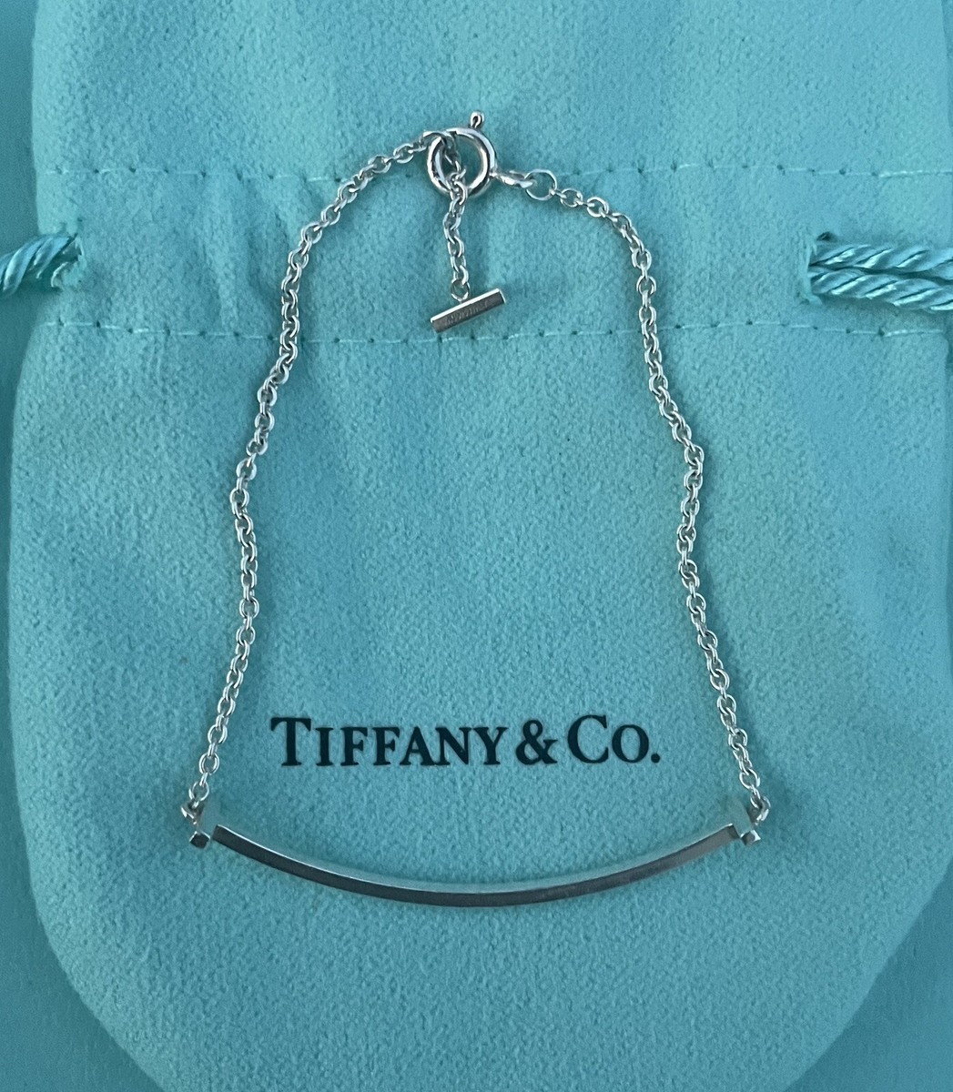 Tiffany & Co. Sterling Silver 925 T Smile Chain Bracelet Sz Medium
