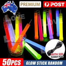 50x 6 INCH MIXED GLOW STICKS W/LANYARD BULK PARTY RAVE LIGHT DISCO GLOW IN DARK
