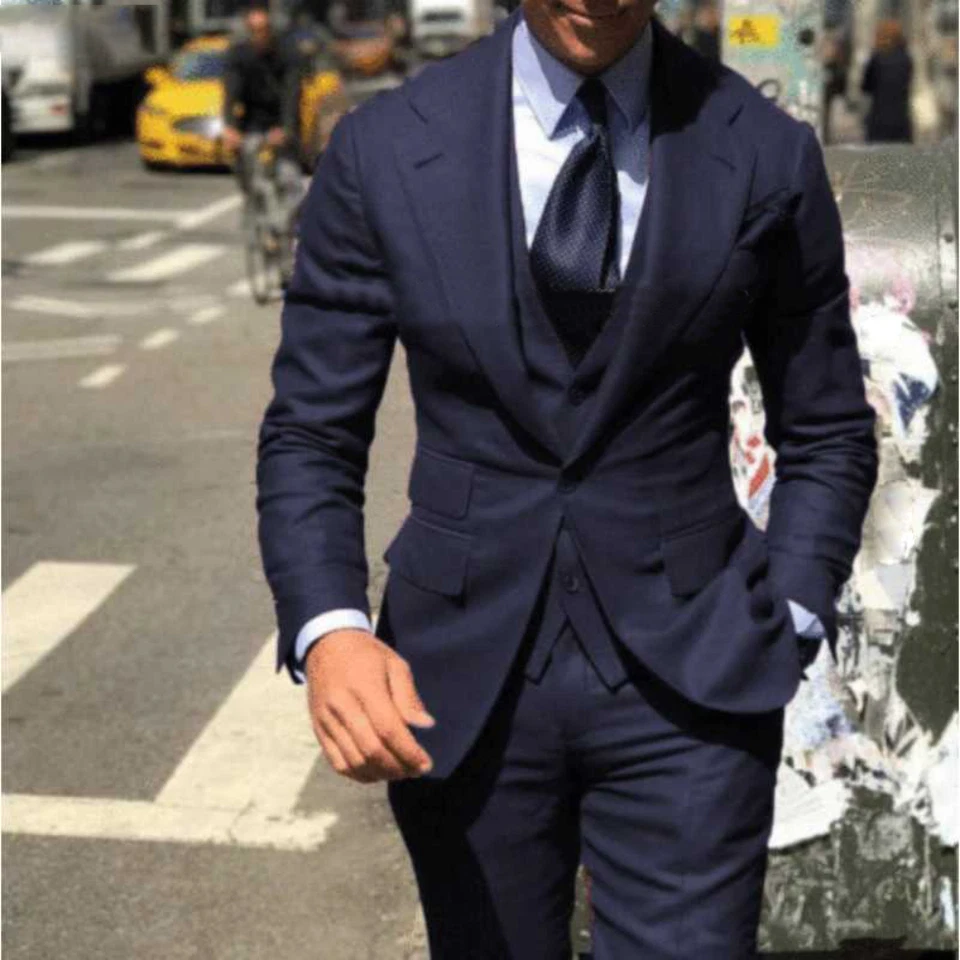 Trajes de Hombre Solapa Pico 3 Piezas Formal Negocios Boda Novio Esmoquin Calce Ajustado Foto 2 de 4