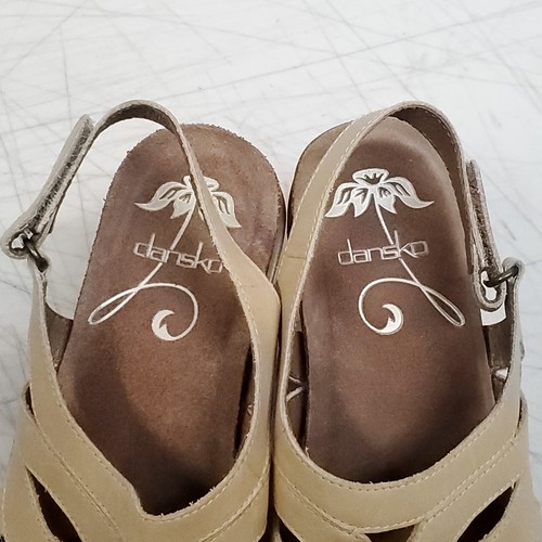 Dansko Beige Tan Leather Strap Sandals Wedges Heel Womens SZ 38 Shoes FELICIA - Picture 5 of 10