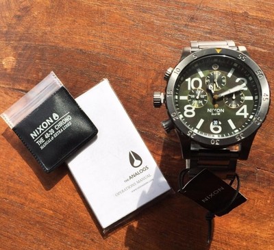 New Nixon Watch 48-20 Chrono Gunmetal Green Oxide Grey A4862069 