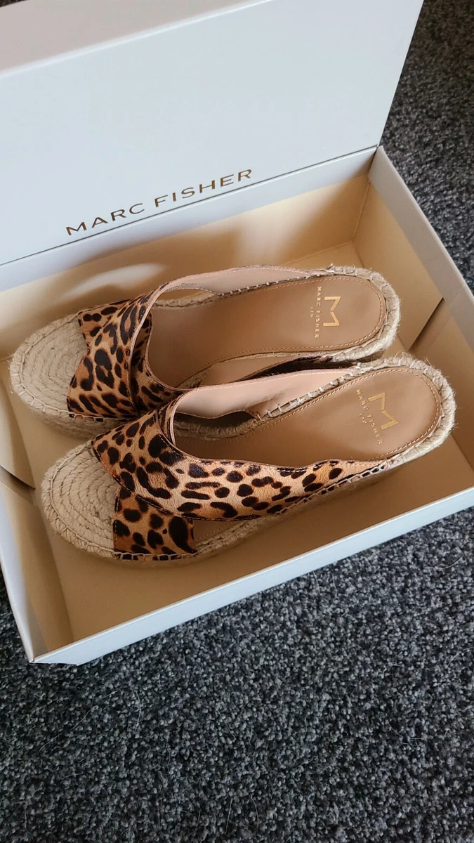 Marc Fisher Leopard Fur Leather Espadrille Platform Wedge Sandal