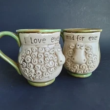 Pair Art Pottery Sheep Mugs