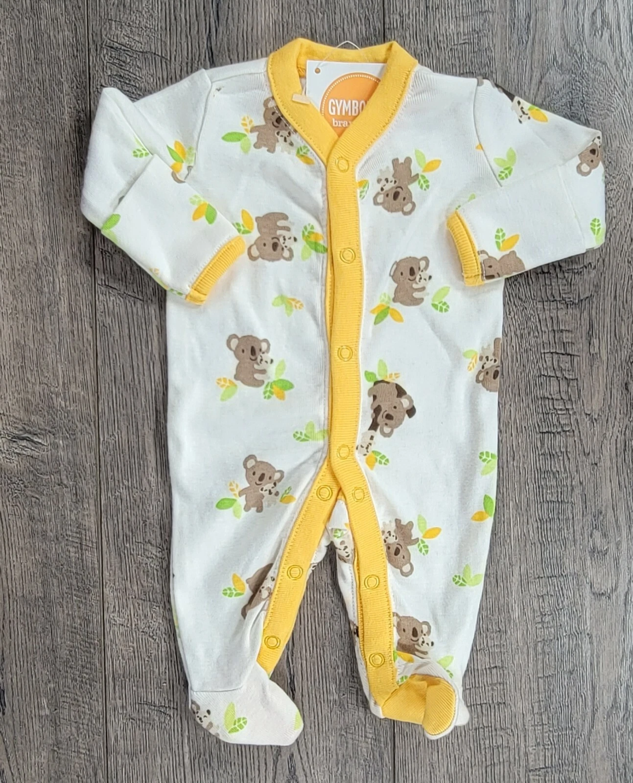 New Baby Boy Clothes, Gymboree Preemie to 5lbs Yellow Koala Bear Footed Outfit