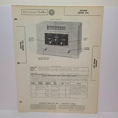 SAMS PHOTOFACT SERVICE MANUAL 76-6 ARTONE MODEL 524