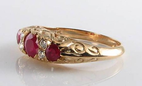 LARGE 9CT 9K GOLD INDIA RUBY & DIAMOND ART DECO VICTORIAN INS RING FREE RESIZE - 第 4/5 張圖片