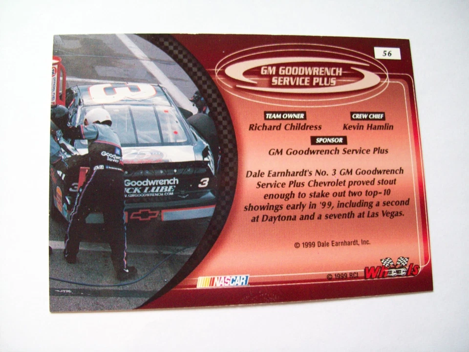 DALE EARNHARDT SR. 1999 WHEELS #56 NASCAR CARD HOF - Image 2 of 2