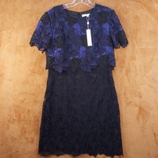 TRINA TURK Dress Womens Size 8 Black Sheath Layered Crochet Floral Lace CATERINA